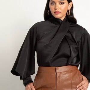 Draped Neck Satin Blouse